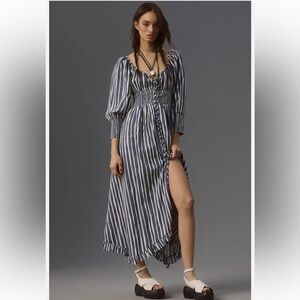 By Anthropologie Long-Sleeve Sweetheart Midi Dress Blue small